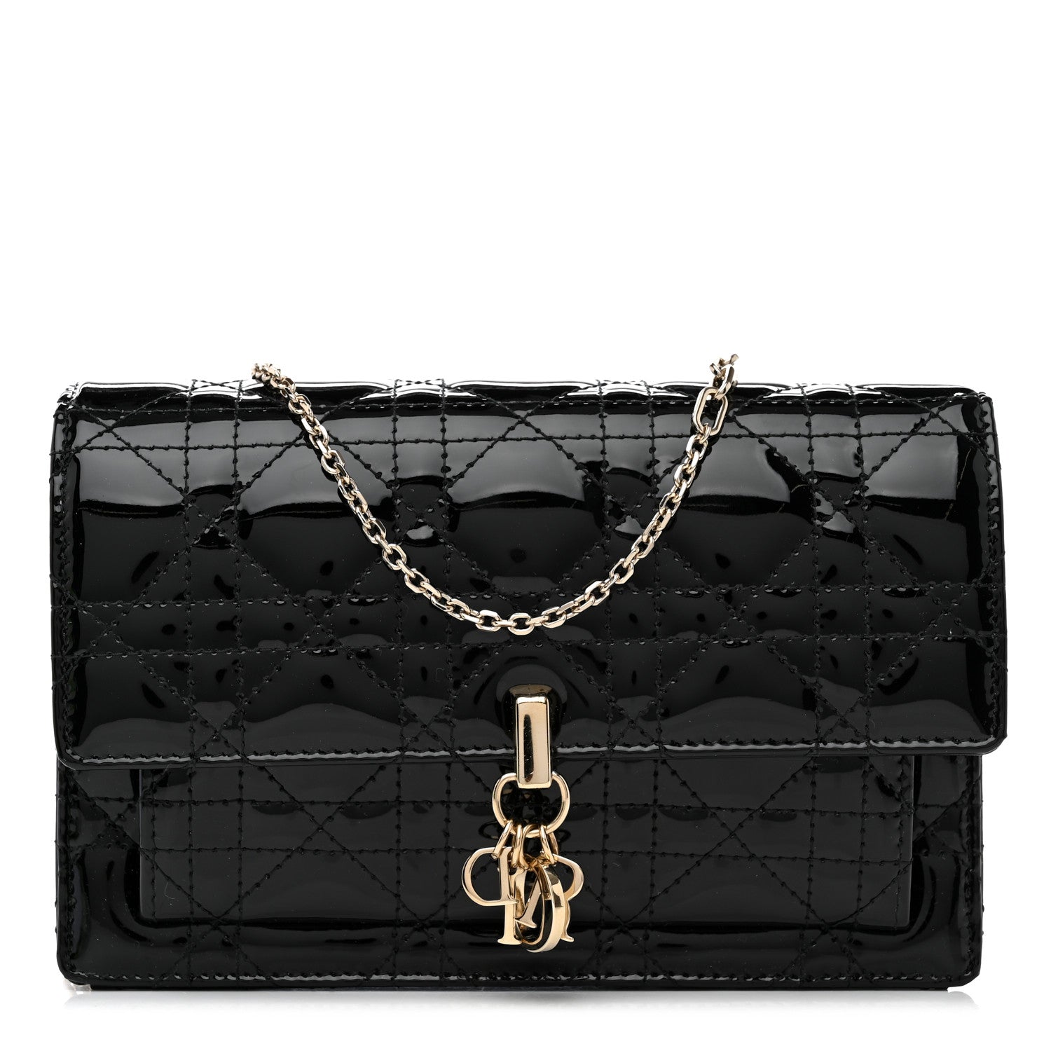 Christian Dior Patent Cannage Lady Dior Chain Pouch Black 1 of 9