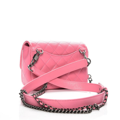 Chanel Shiny Goatskin Quilted Small Double Carry Waist Chain Flap Pink 3 of 8