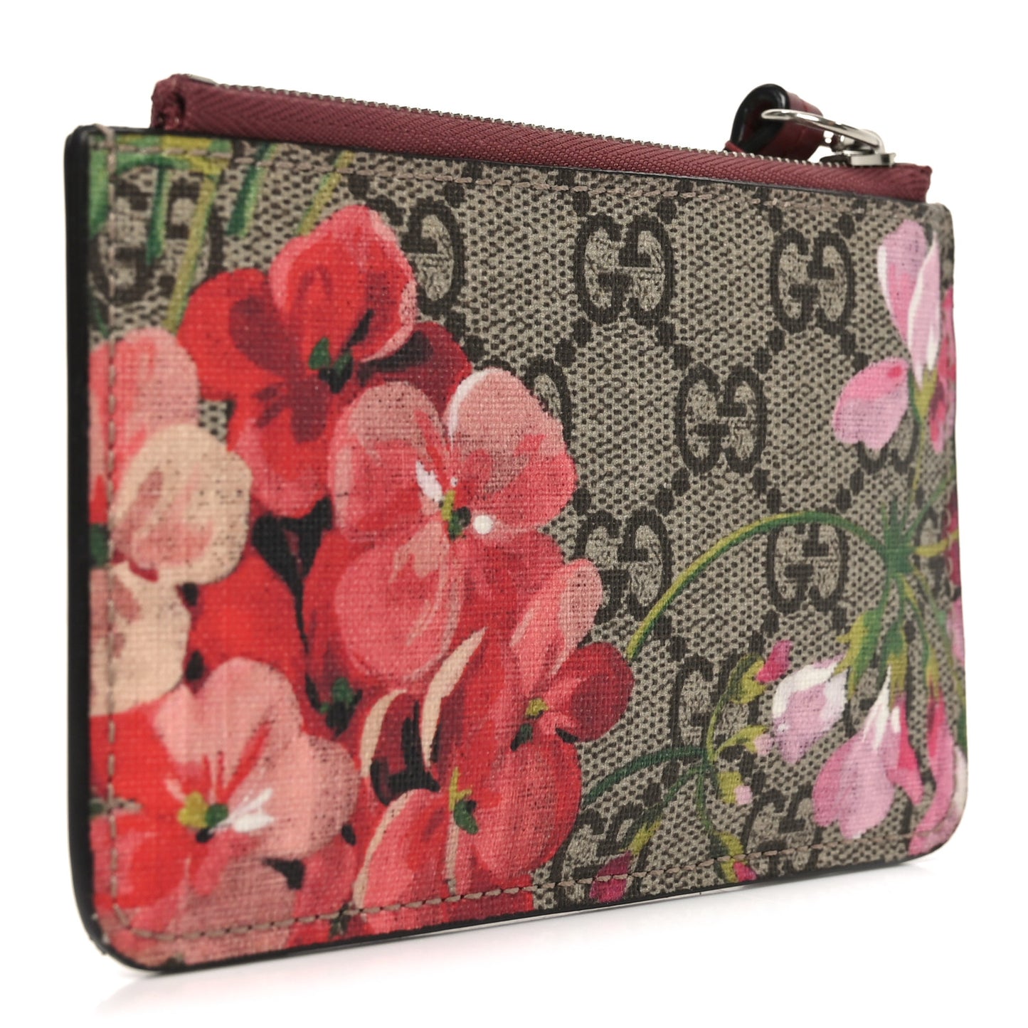 GG Supreme Monogram Blooms Key Ring Coin Case Beige Multicolor Dry Rose