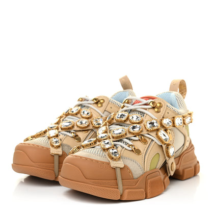 Gucci X SEGA Mesh Canvas Calfskin Removable Crystals Flashtrek Sneakers 36.5 Mystic White Oatmeal Sand Storm 3 of 8