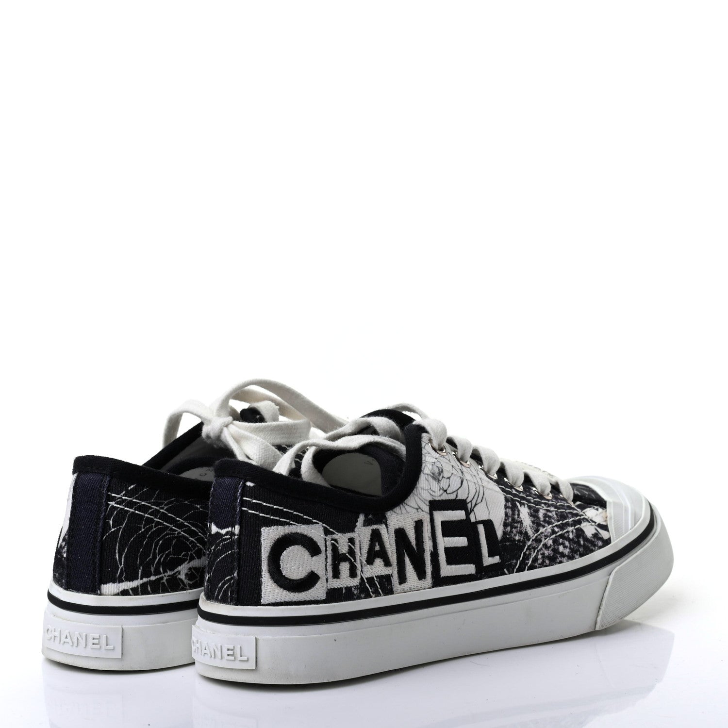 Chanel Printed Fabric Low Top Logo Sneakers 36 White Black 4 of 10