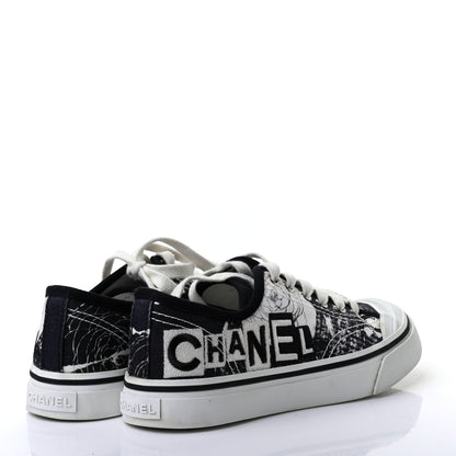 Chanel Printed Fabric Low Top Logo Sneakers 36 White Black 4 of 10