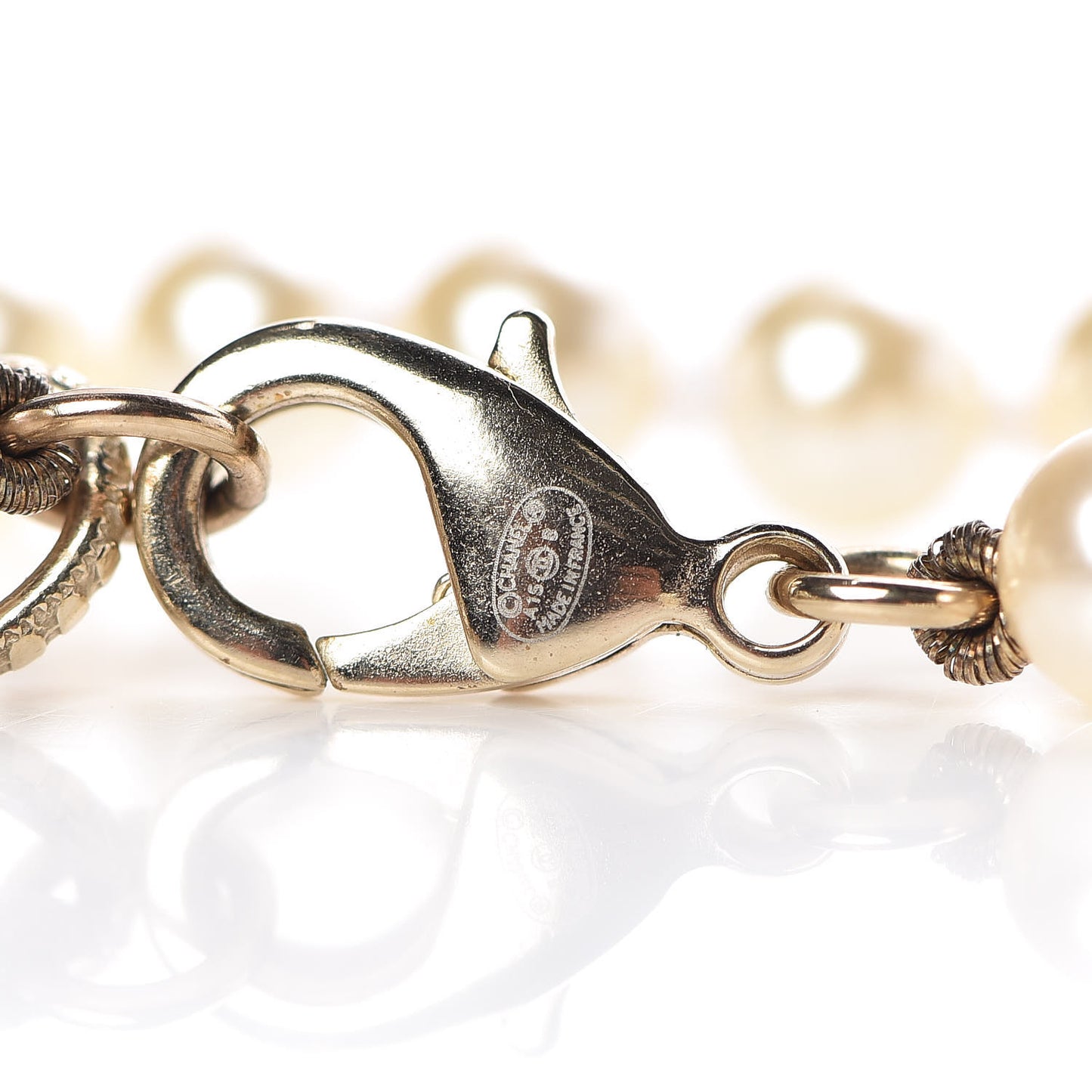 Pearl Crystal CC Long Necklace Black Gold