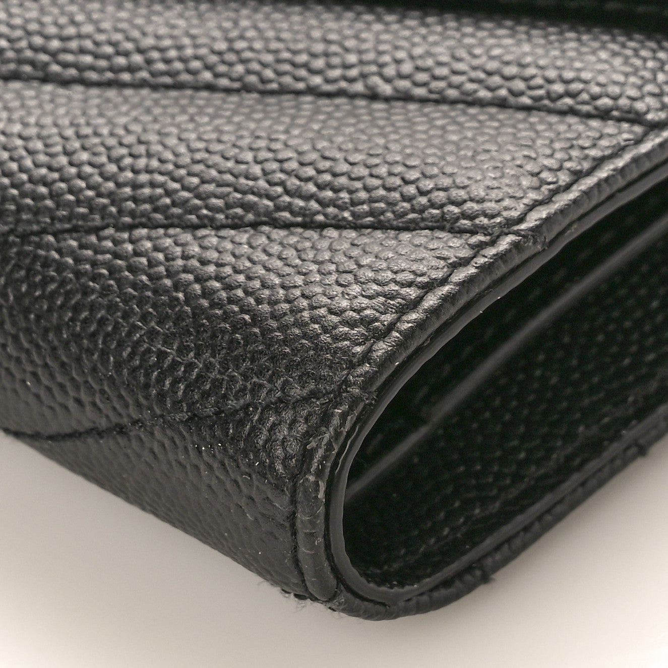 Saint Laurent Grain De Poudre Matelasse Chevron Monogram Compact Tri Fold Wallet Black 8 of 8