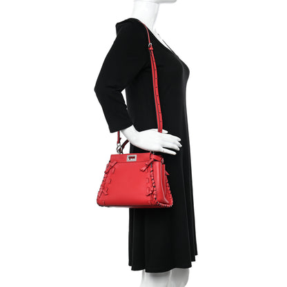 Fendi Vitello Seta Century Nappa Whipstitch Mini Peekaboo Iconic Satchel Fiamma 2 of 12