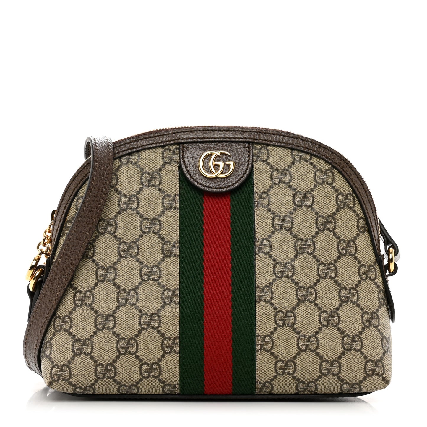 GG Supreme Monogram Textured Dollar Calfskin Web Small Ophidia Dome Shoulder Bag Beige Ebony New Acero