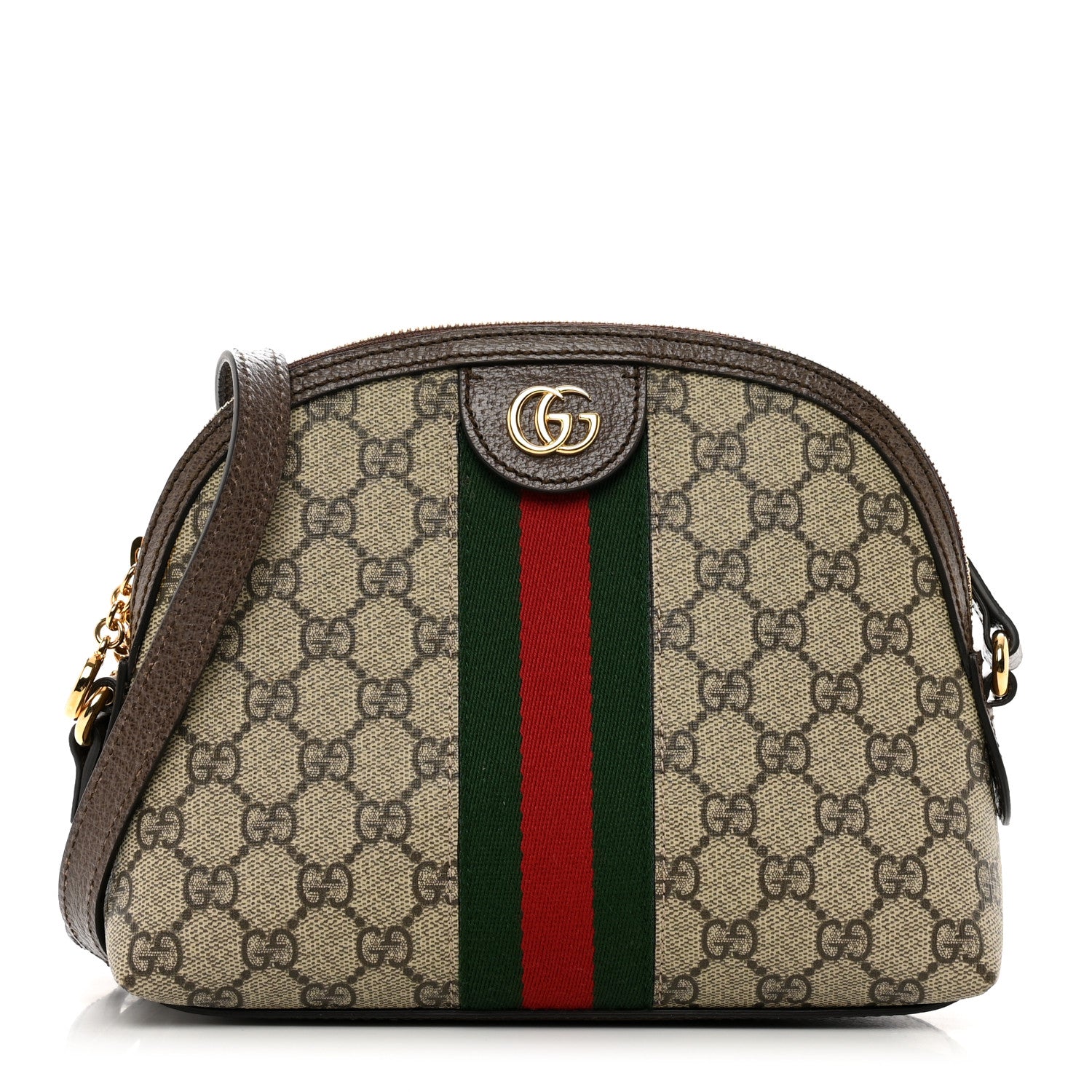 Gucci GG Supreme Monogram Textured Dollar Calfskin Web Small Ophidia Dome Shoulder Bag Beige Ebony New Acero 1 of 10