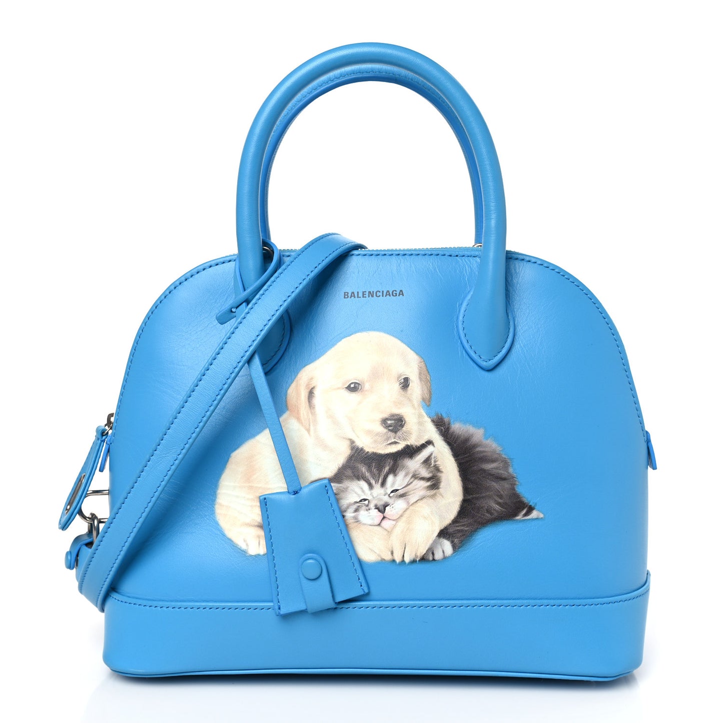 Soft Calfskin Puppy And Kitten S Ville Top Handle Bag Bleu Turquoise