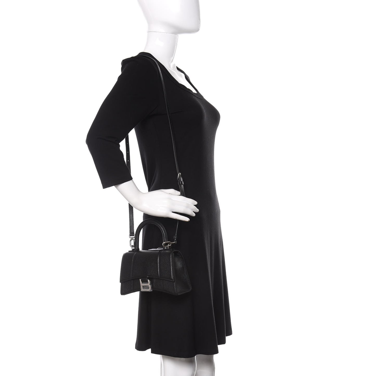 Grained Calfskin Hourglass Top Handle Bag XS Black