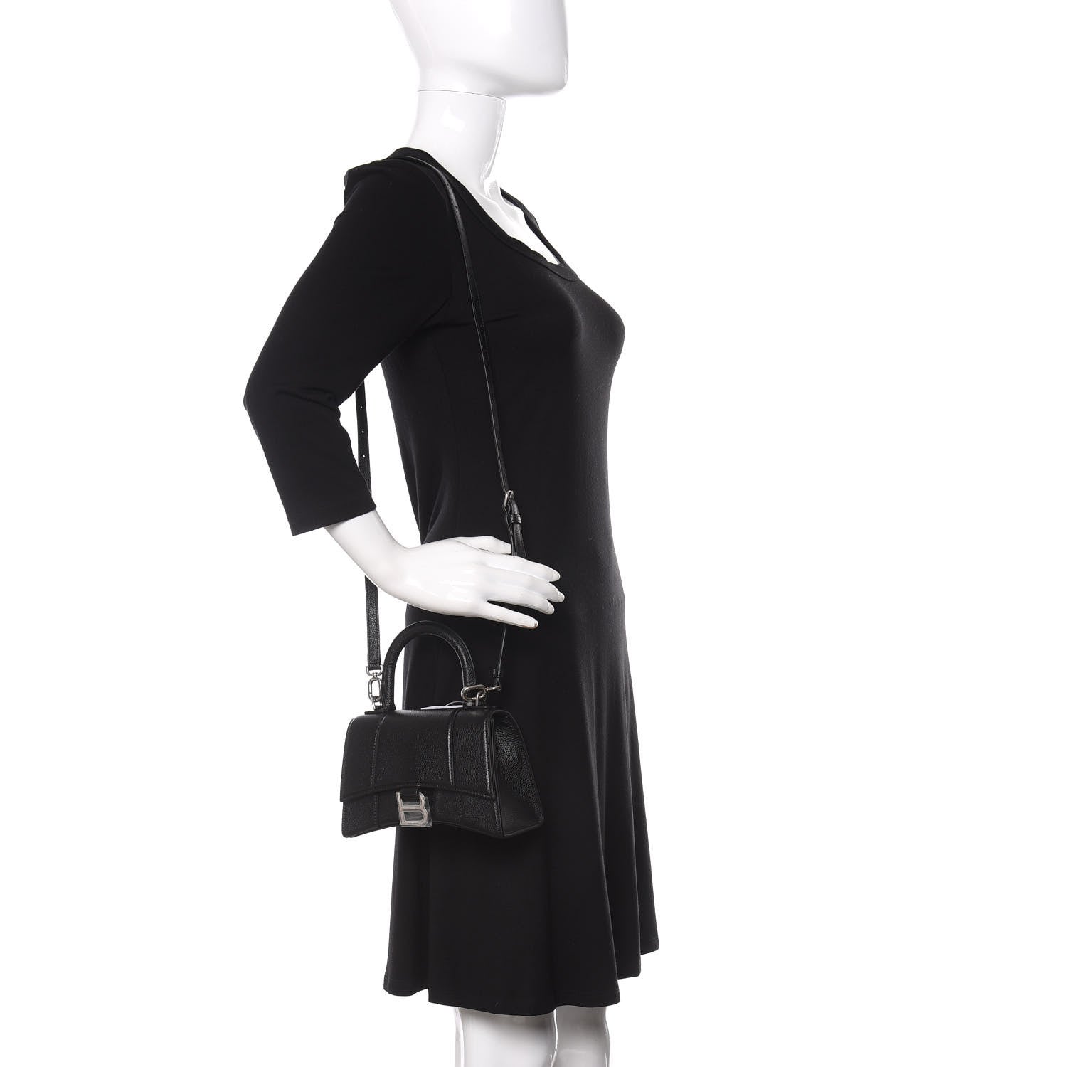 Balenciaga Grained Calfskin Hourglass Top Handle Bag XS Black 2 of 12