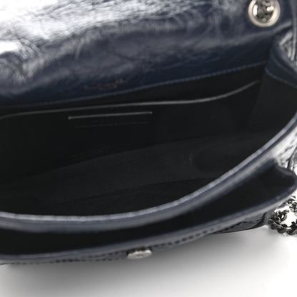 Saint Laurent Crinkled Calfskin Matelasse Monogram Baby Niki Chain Satchel Navy 5 of 9