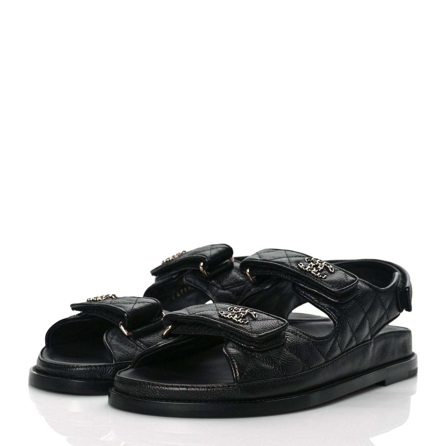 Grained Calfskin Velcro Dad Sandals 40 Black