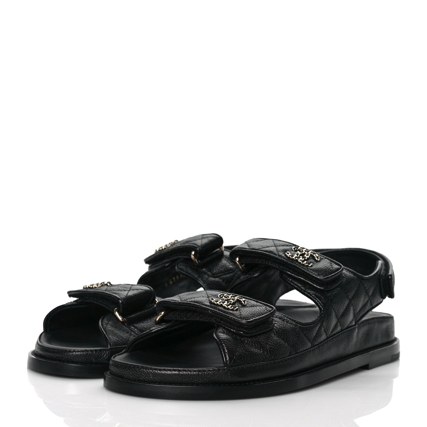Chanel Grained Calfskin Velcro Dad Sandals 40 Black 3 of 9