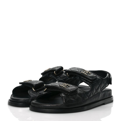 Chanel Grained Calfskin Velcro Dad Sandals 40 Black 3 of 9