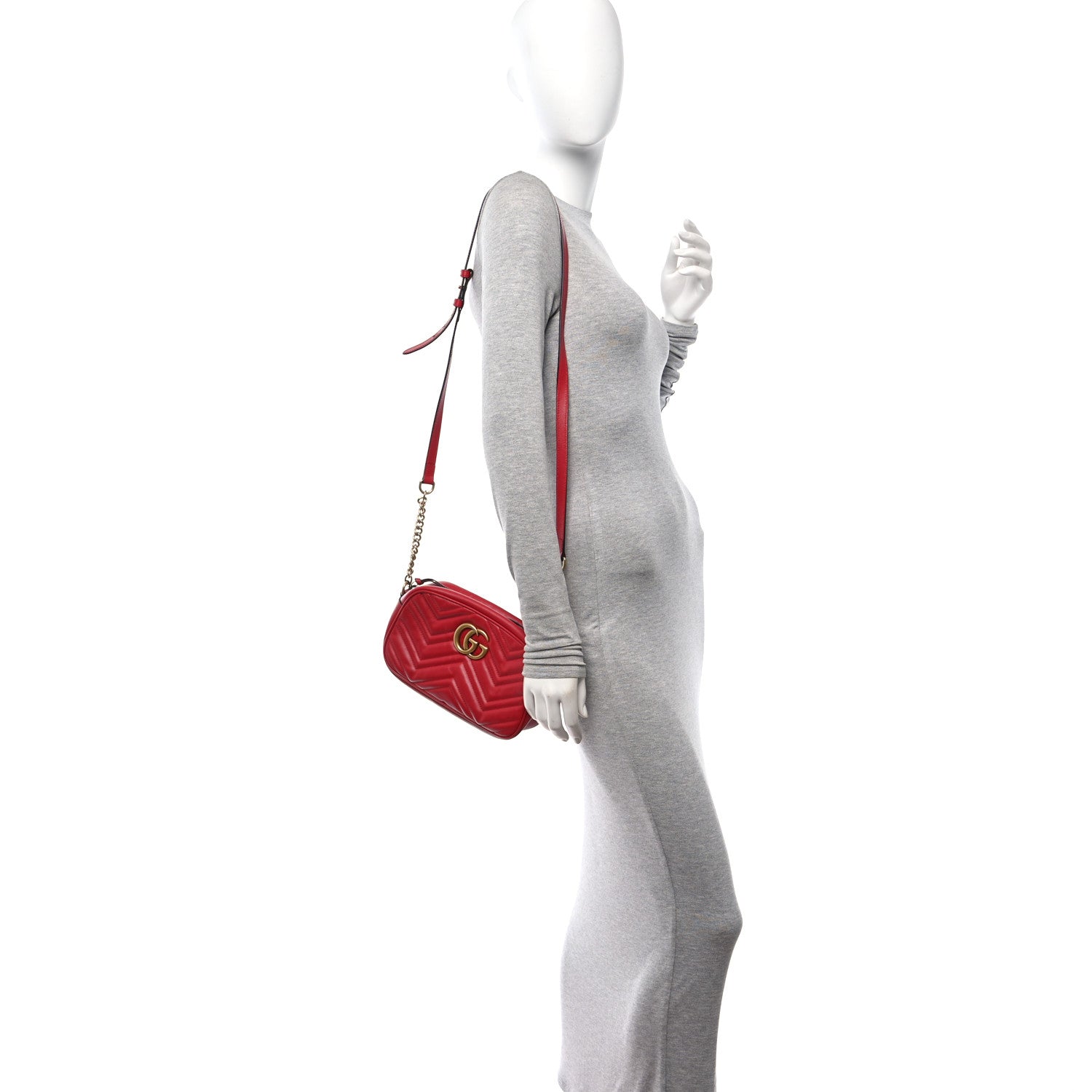 Gucci Calfskin Matelasse Small GG Marmont Chain Shoulder Bag Hibiscus Red 2 of 10