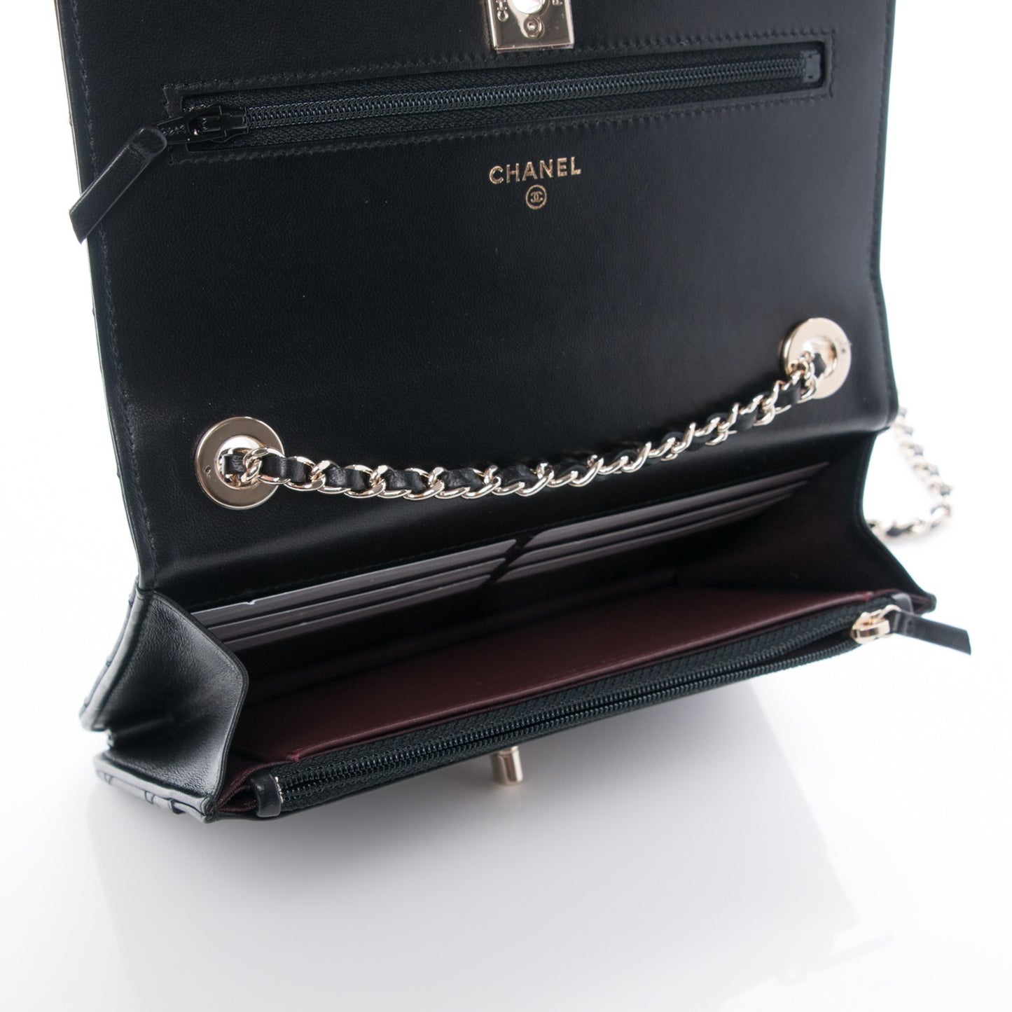 Lambskin Quilted Trendy CC Wallet On Chain WOC Black