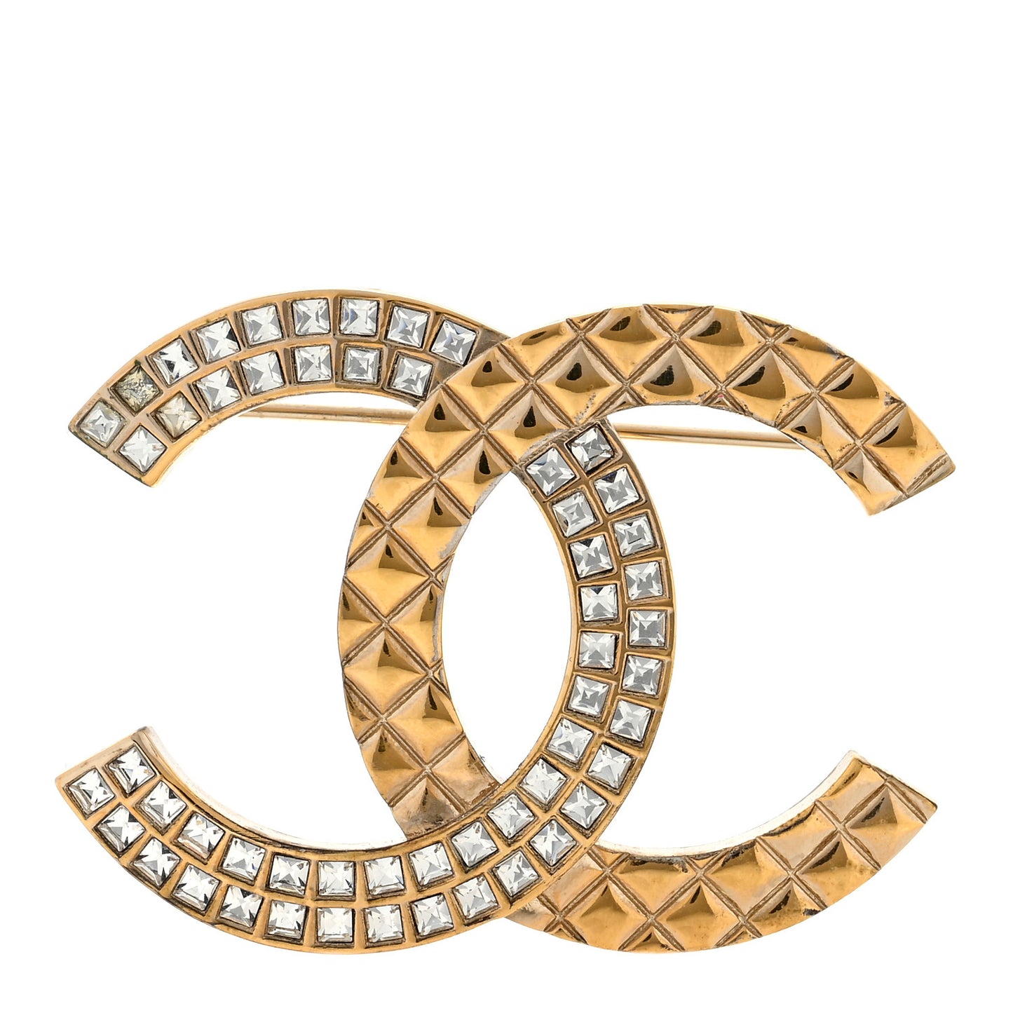 Baguette Crystal Quilted CC Brooch Gold