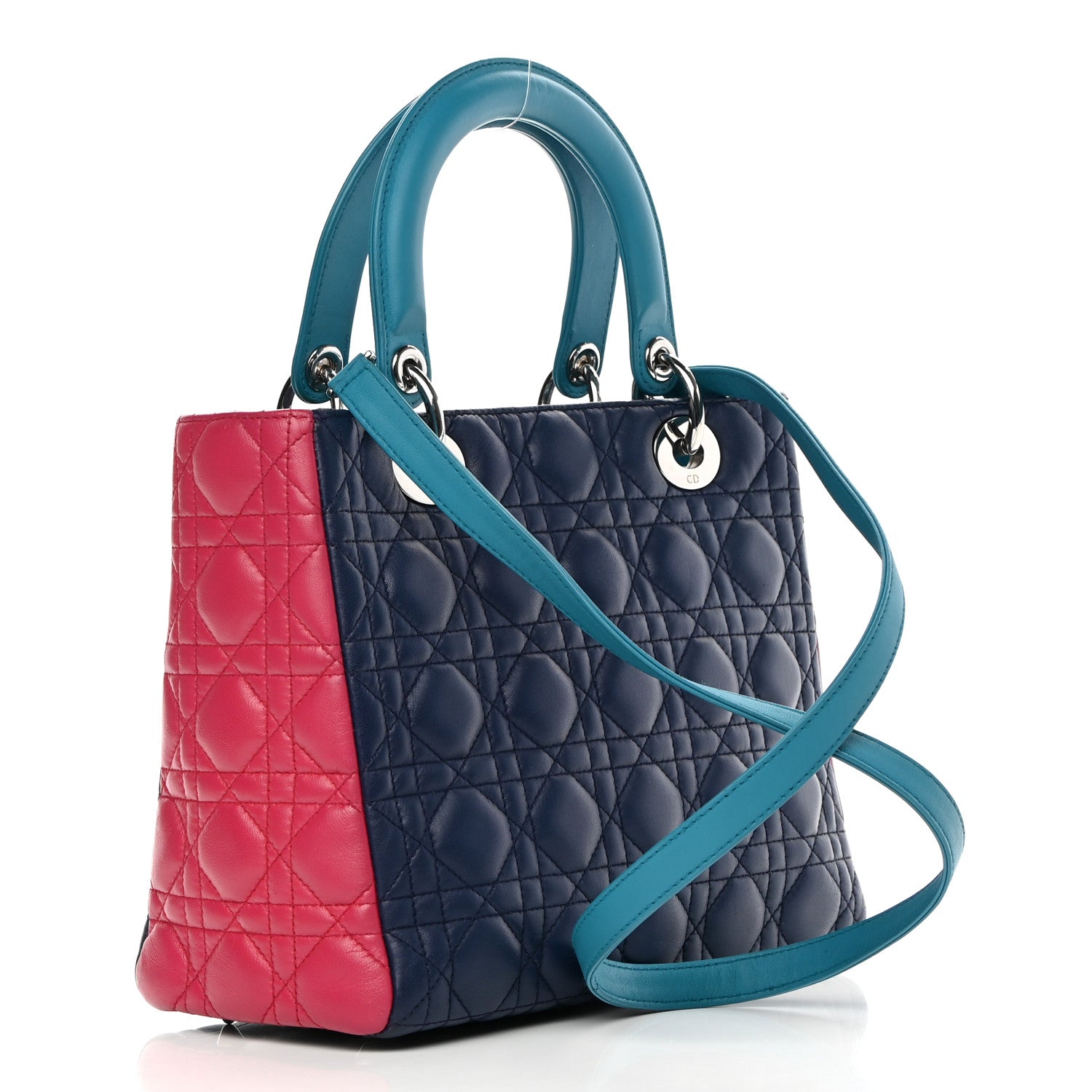 Christian Dior Lambskin Cannage Medium Tri-Color Lady Dior Sapphire Fuchsia Turquoise 3 of 14