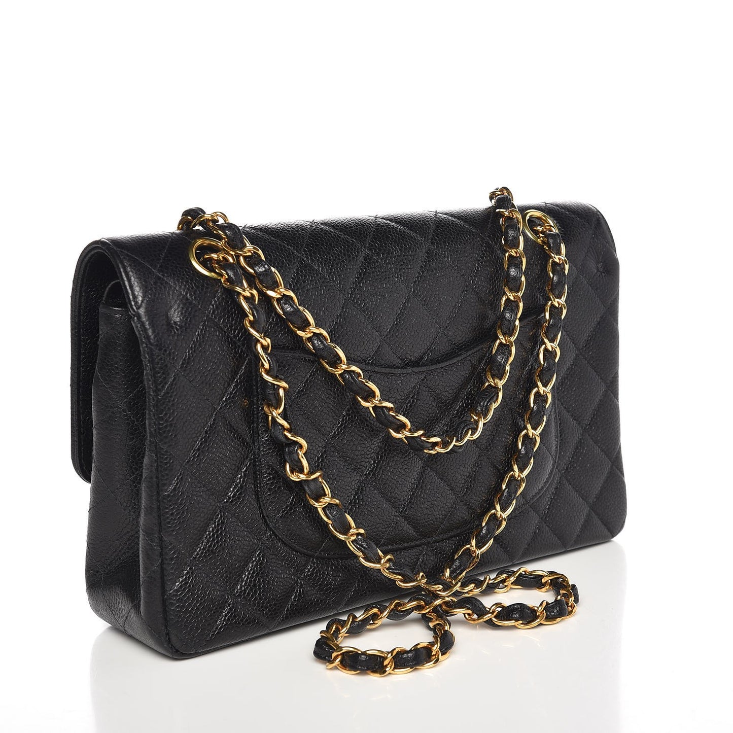 Caviar Quilted Medium Double Flap Black