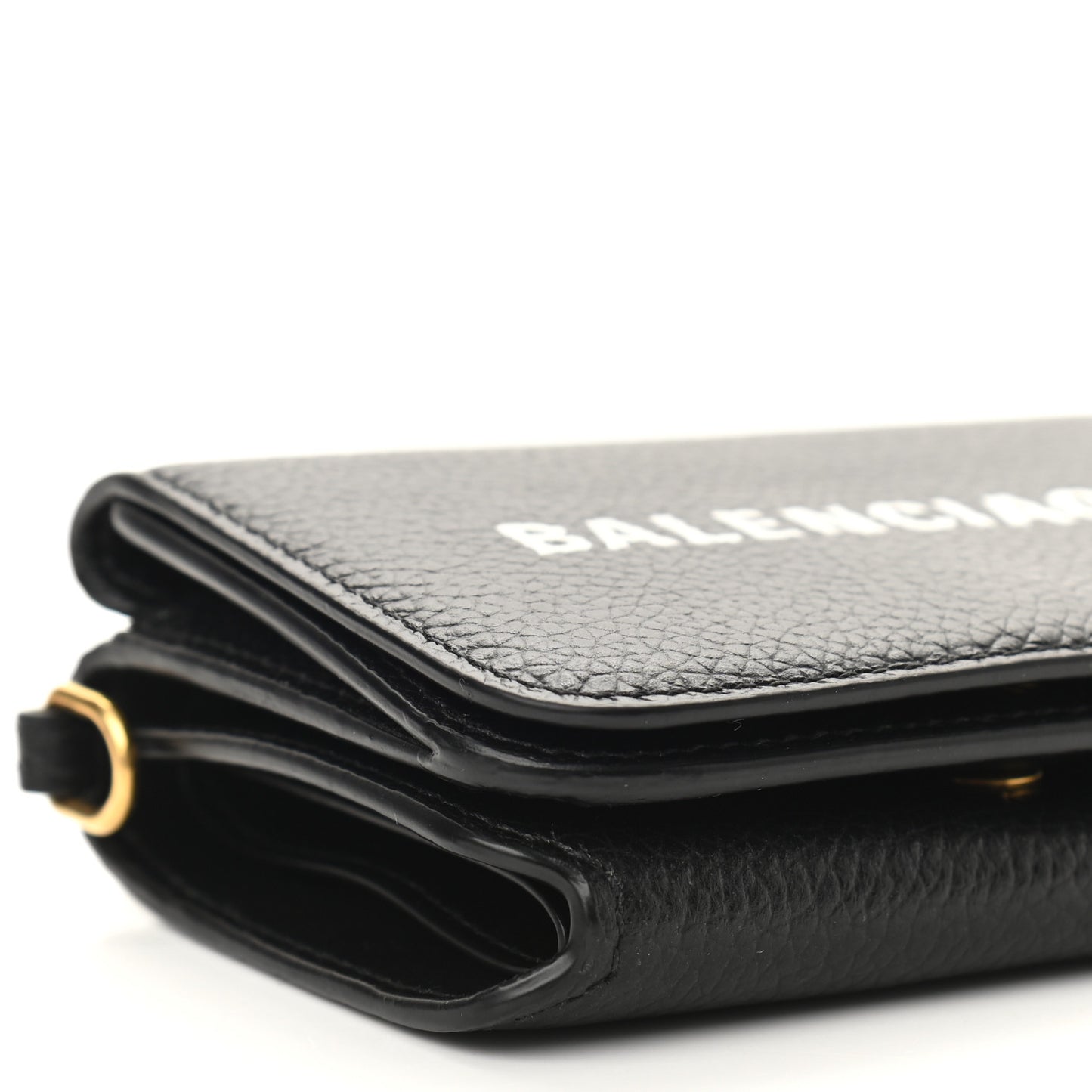 Grained Calfskin Logo Mini Cash Wallet On Chain Black White