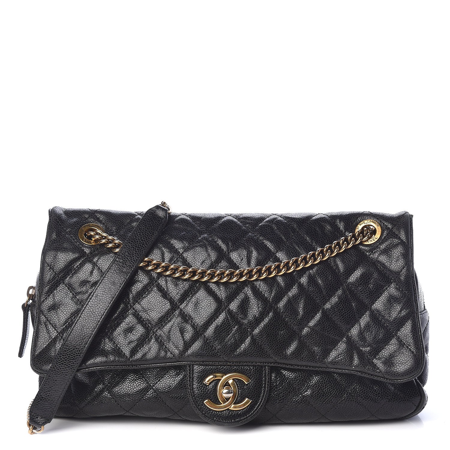 Chanel Crumpled Grained Calfskin Quilted Large Shiva Flap Black 1 of 10