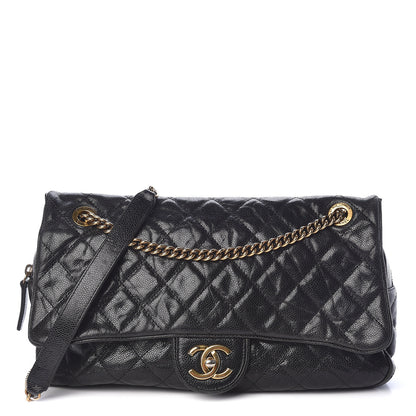 Chanel Crumpled Grained Calfskin Quilted Large Shiva Flap Black 1 of 10