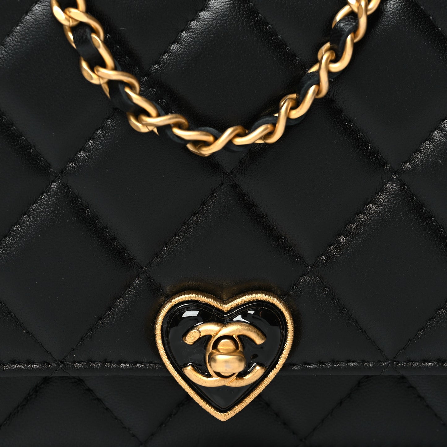 Lambskin Plexiglass Quilted Coco Love Wallet On Chain WOC Black