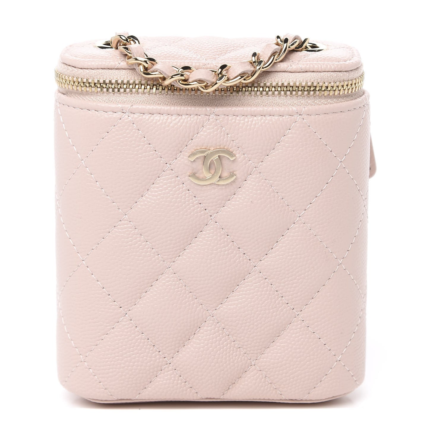Caviar Quilted Small Vertical Coco Beauty Vanity Case With Chain Light Pink