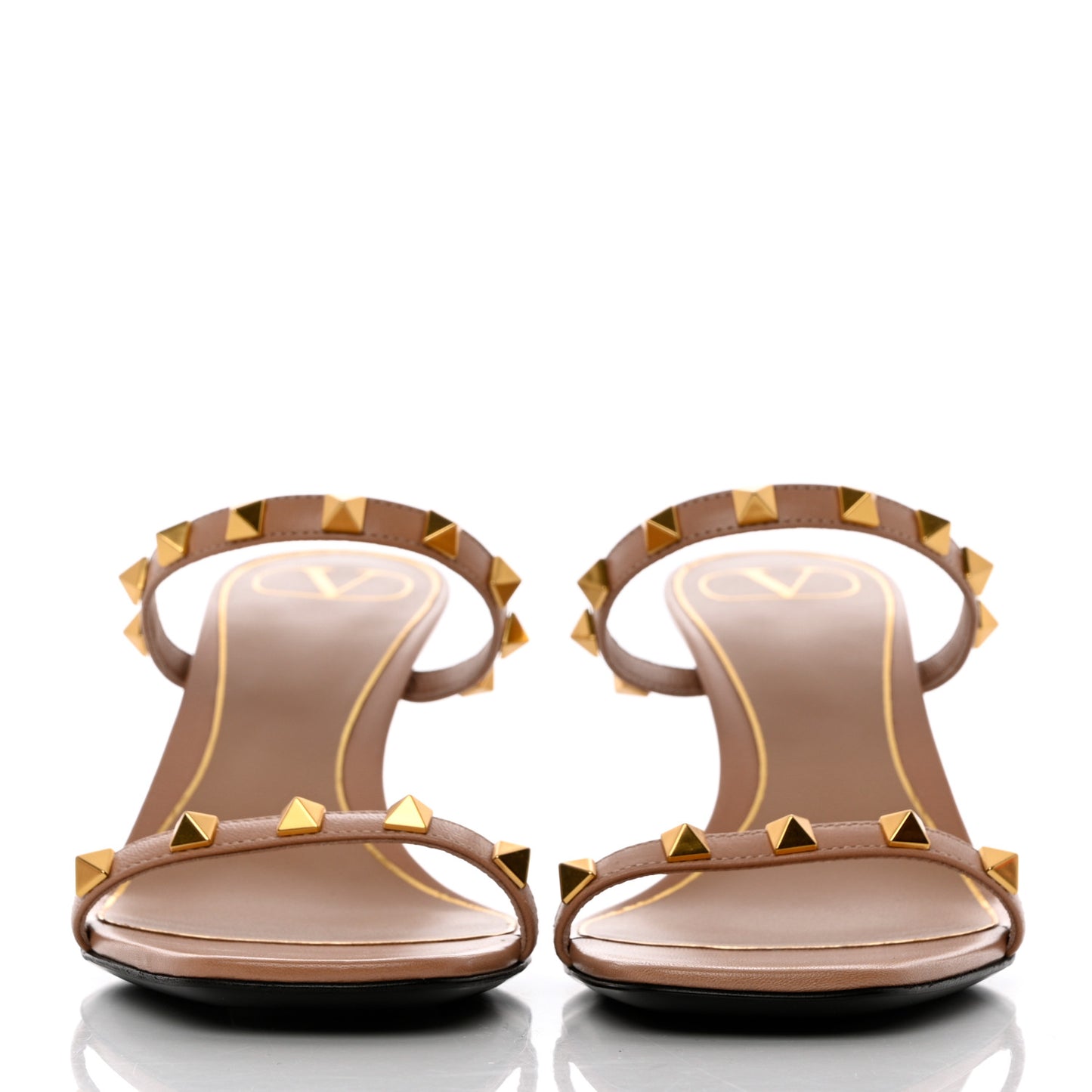 Calfskin Rockstud 50mm Slide Sandals 36.5 Rose Cannelle