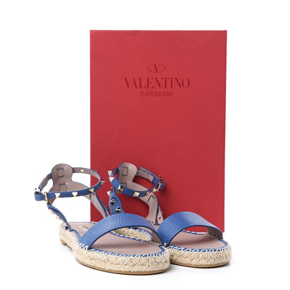 Valentino Garavani Grained Calfskin Rockstud Ankle Strap Espadrille Flat Sandals 37 Baltique 8 of 8