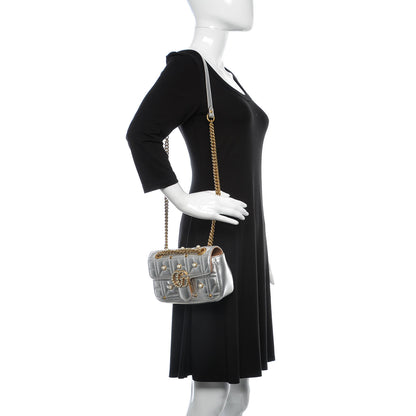 Gucci Metallic Calfskin Matelasse Studded Mini Pearly GG Marmont Shoulder Bag Silver 2 of 9