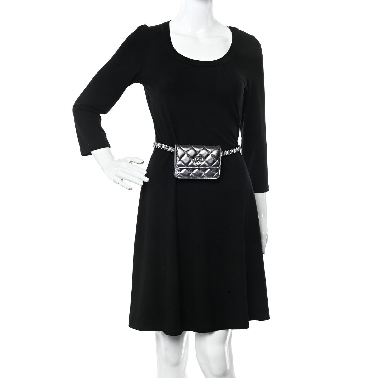 Gradient Metallic Lambskin Quilted Flap Chain Belt Bag Silver Purple