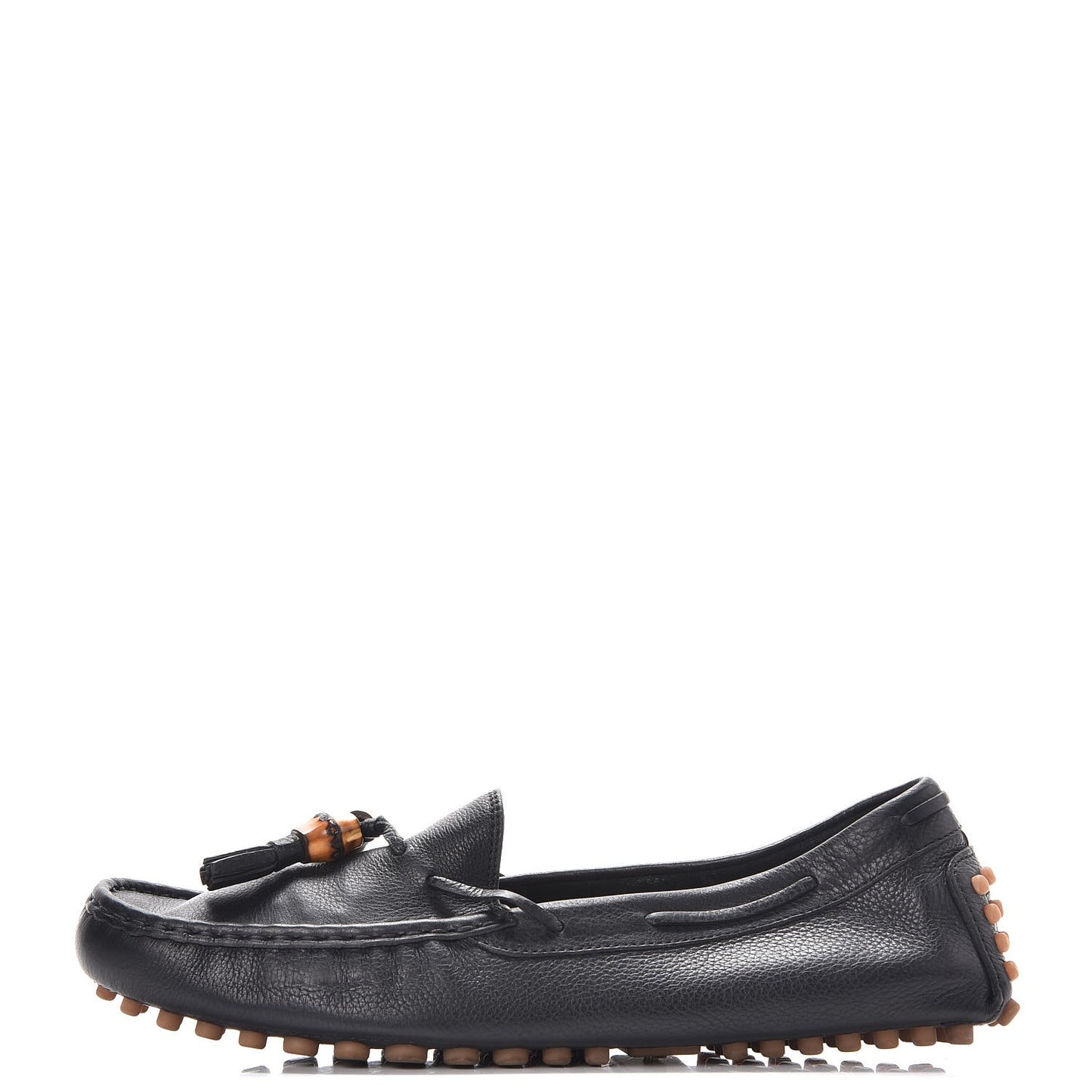 Hebron Calfskin Womens Bamboo Tassel Driver Loafers 39 Black