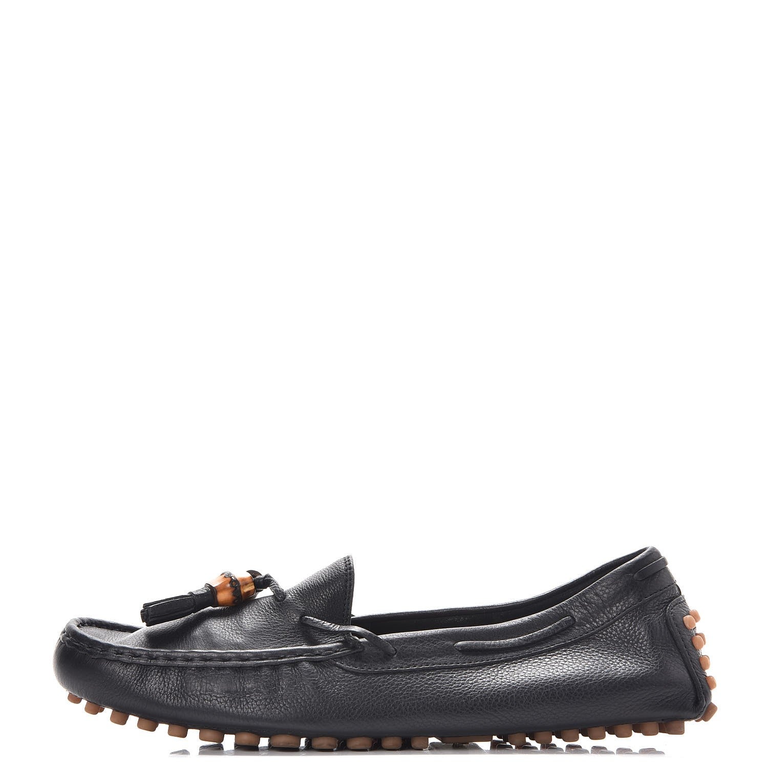Gucci Hebron Calfskin Womens Bamboo Tassel Driver Loafers 39 Black 1 of 11