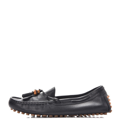 Gucci Hebron Calfskin Womens Bamboo Tassel Driver Loafers 39 Black 1 of 11