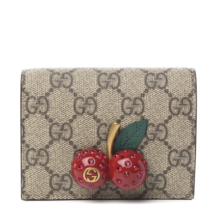 Gucci GG Supreme Monogram Cherry Embellished Card Case Wallet Hibiscus Red 1 of 7