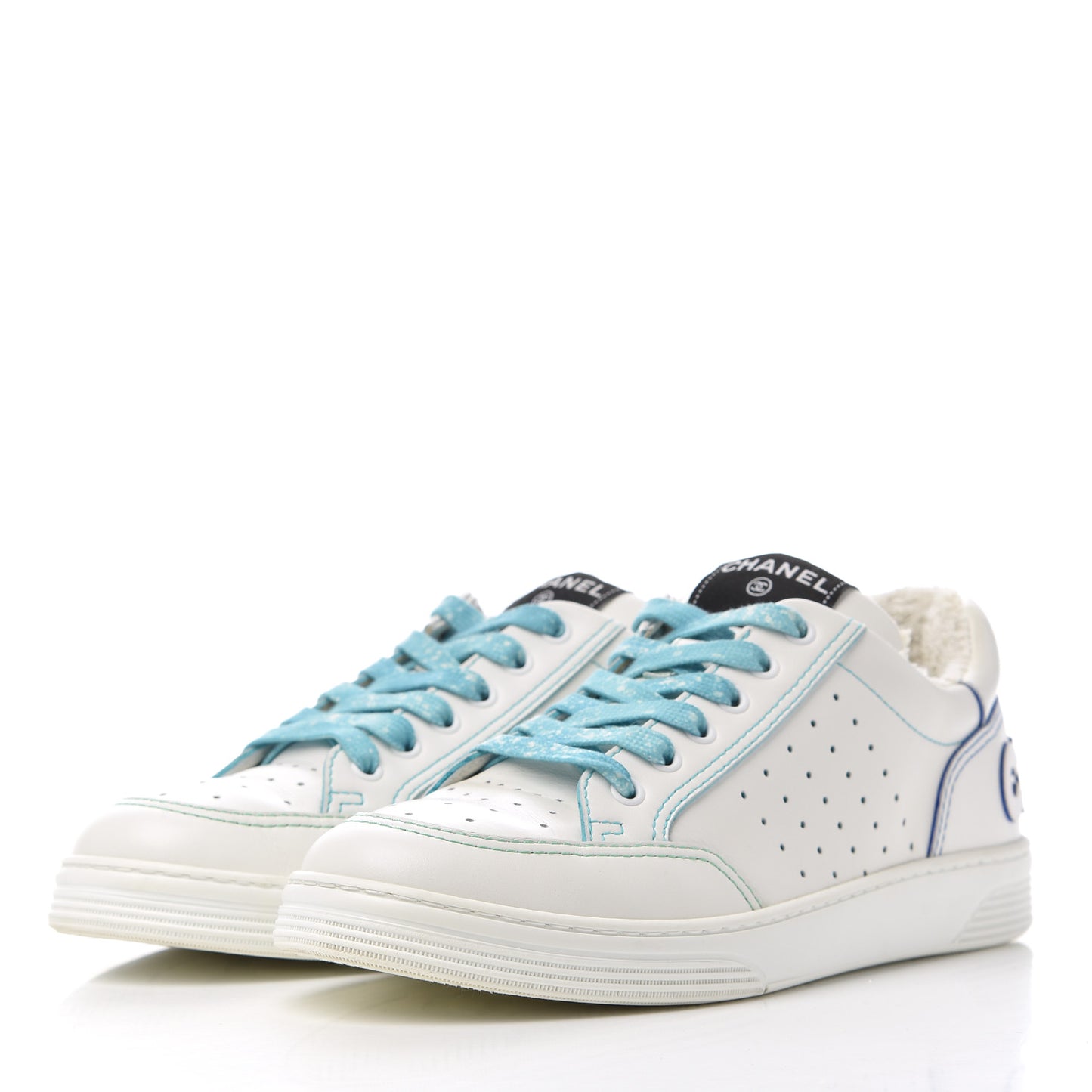 Calfskin Womens Logo Sneakers 40 White Blue