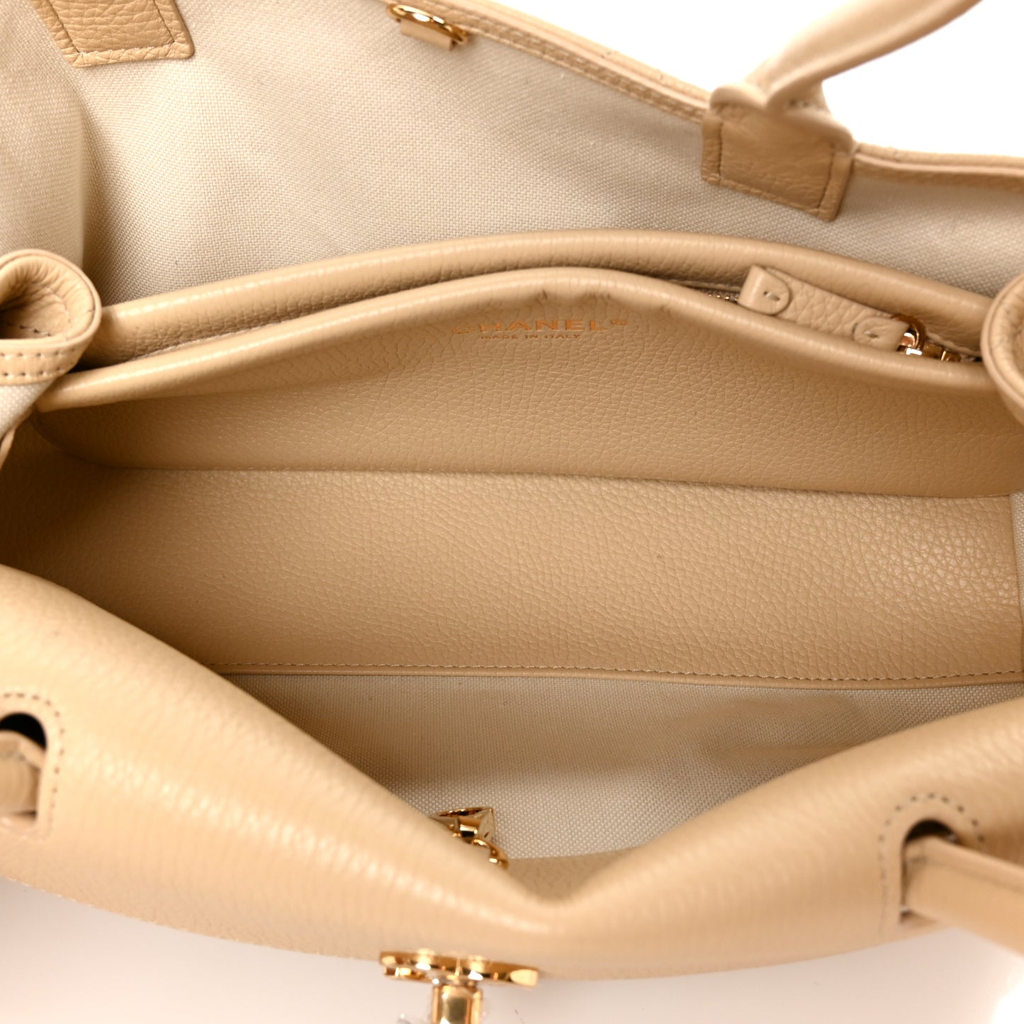 Grained Calfskin Stitched Urban Essentials Small Shopping Bag Beige