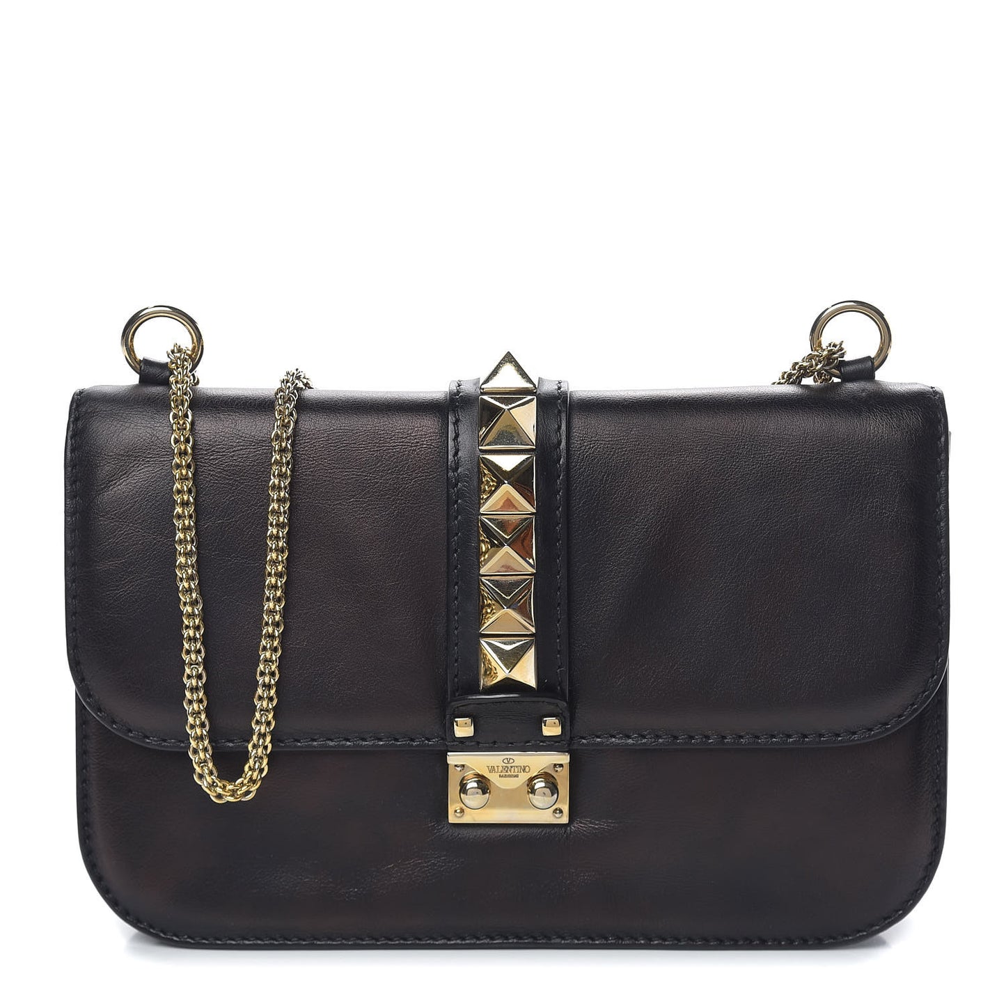 Vitello Medium Glam Lock Rockstud Flap Black