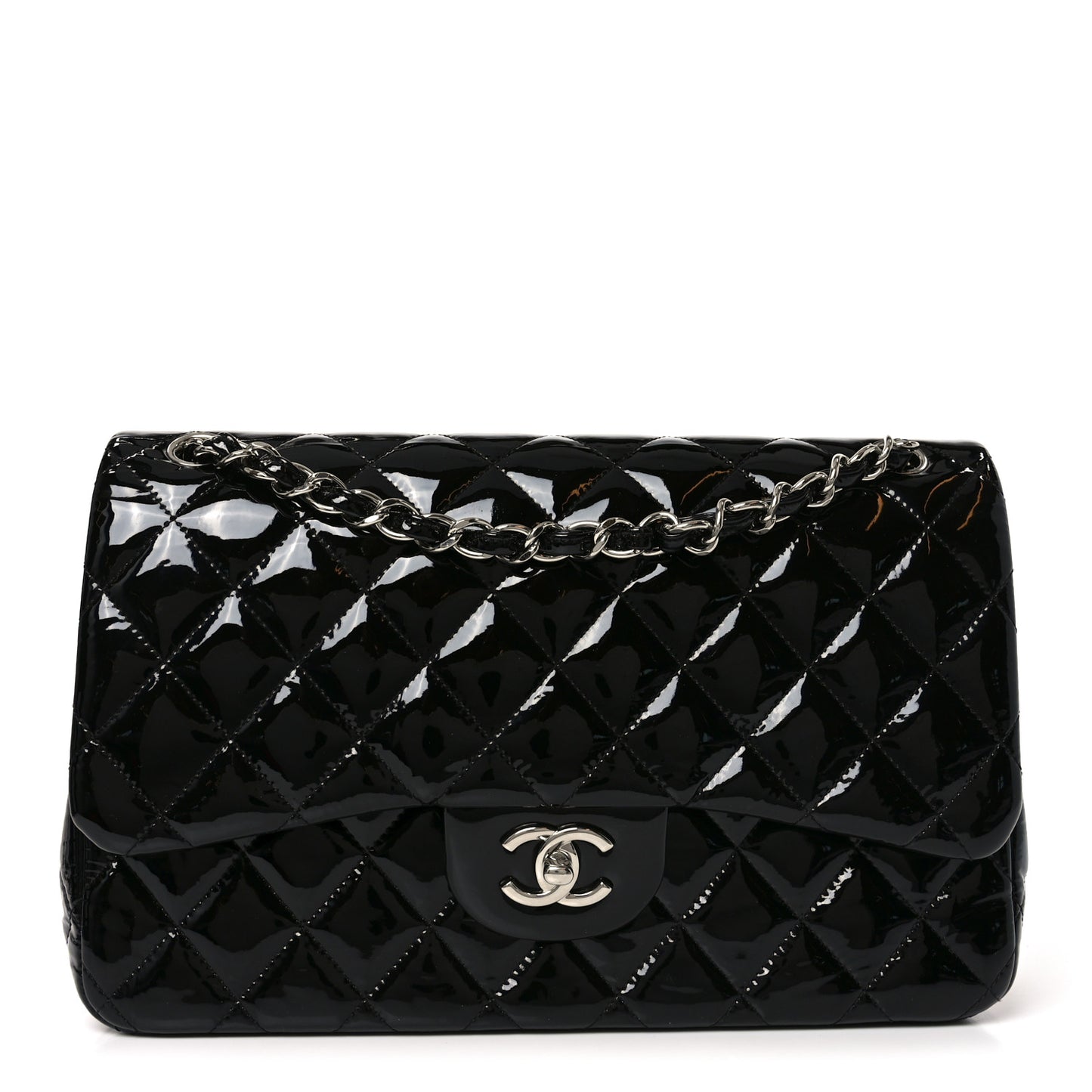 Patent Quilted Jumbo Double Flap Black