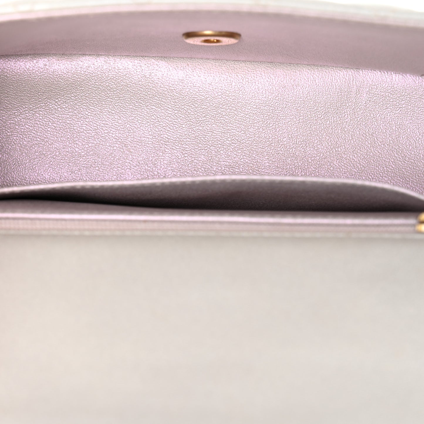 Iridescent Lambskin Quilted Mini Top Handle Rectangular Flap White