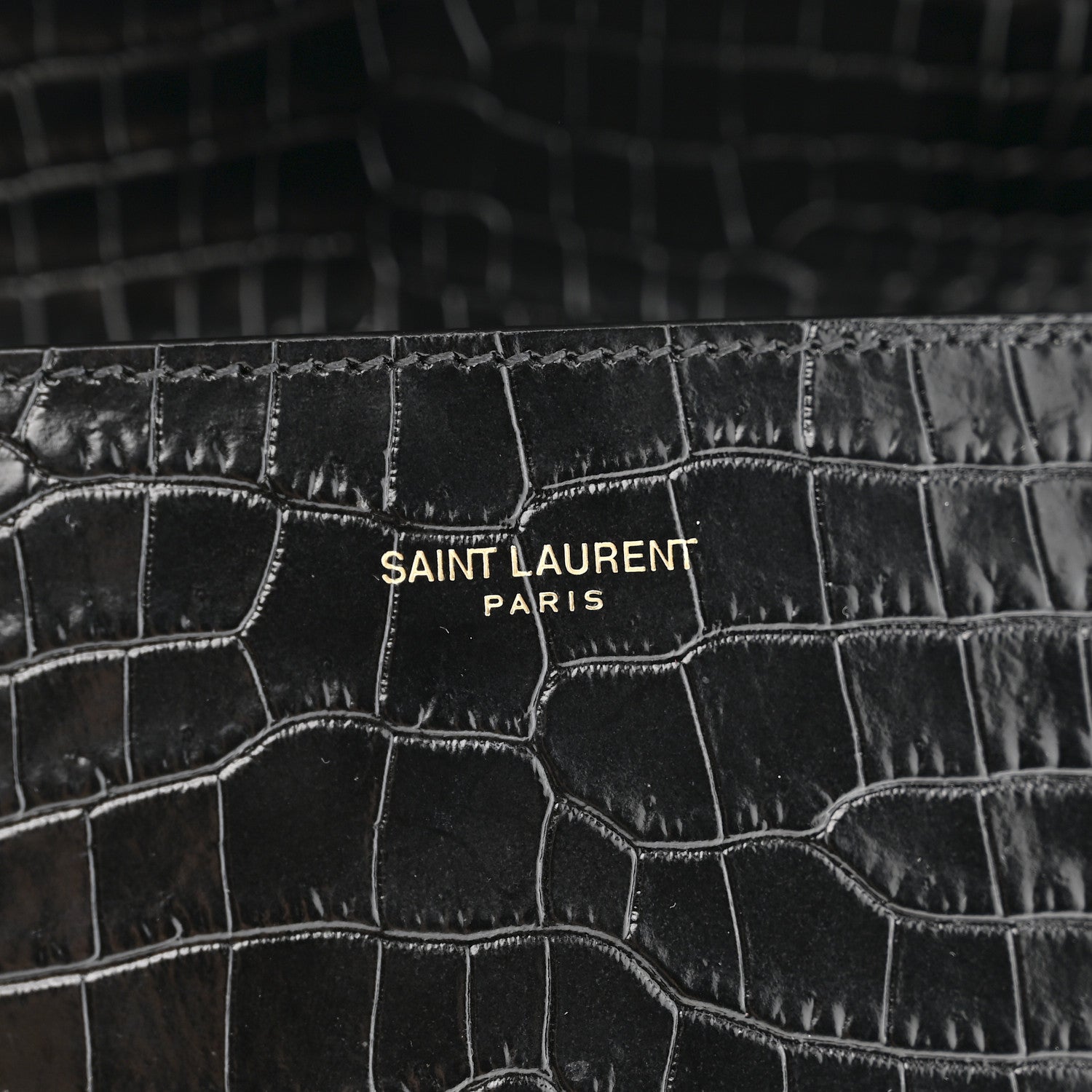 Saint Laurent Calfskin Crocodile Embossed Medium Classic Monogram Cassandra Top Handle Black 6 of 11