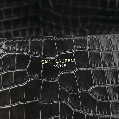 Saint Laurent Calfskin Crocodile Embossed Medium Classic Monogram Cassandra Top Handle Black 6 of 11