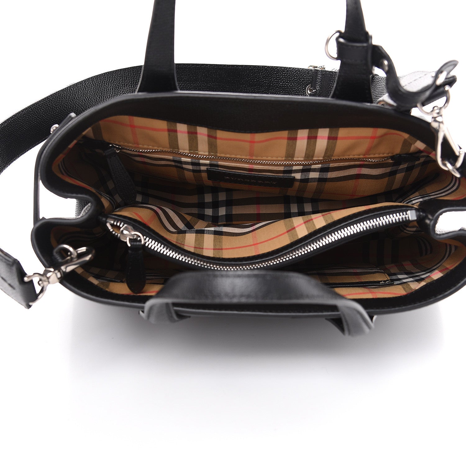 Burberry Grainy Calfskin House Check Medium Banner Tote Black 4 of 10