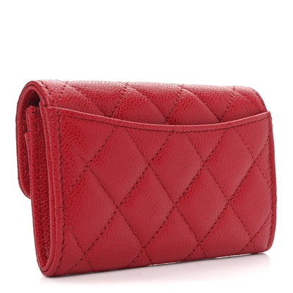 Chanel Caviar Quilted Flap Card Holder Wallet Red 3 of 9