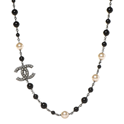 Chanel Ruthenium Pearl Beaded CC Short Necklace Black 1 of 5
