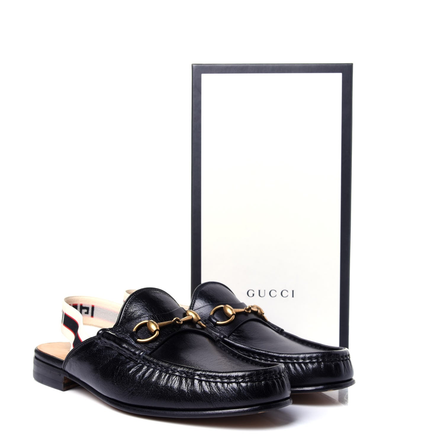 Gucci Goatskin Stripe Mens Horsebit Slingback Slippers 10 Black 11 of 11