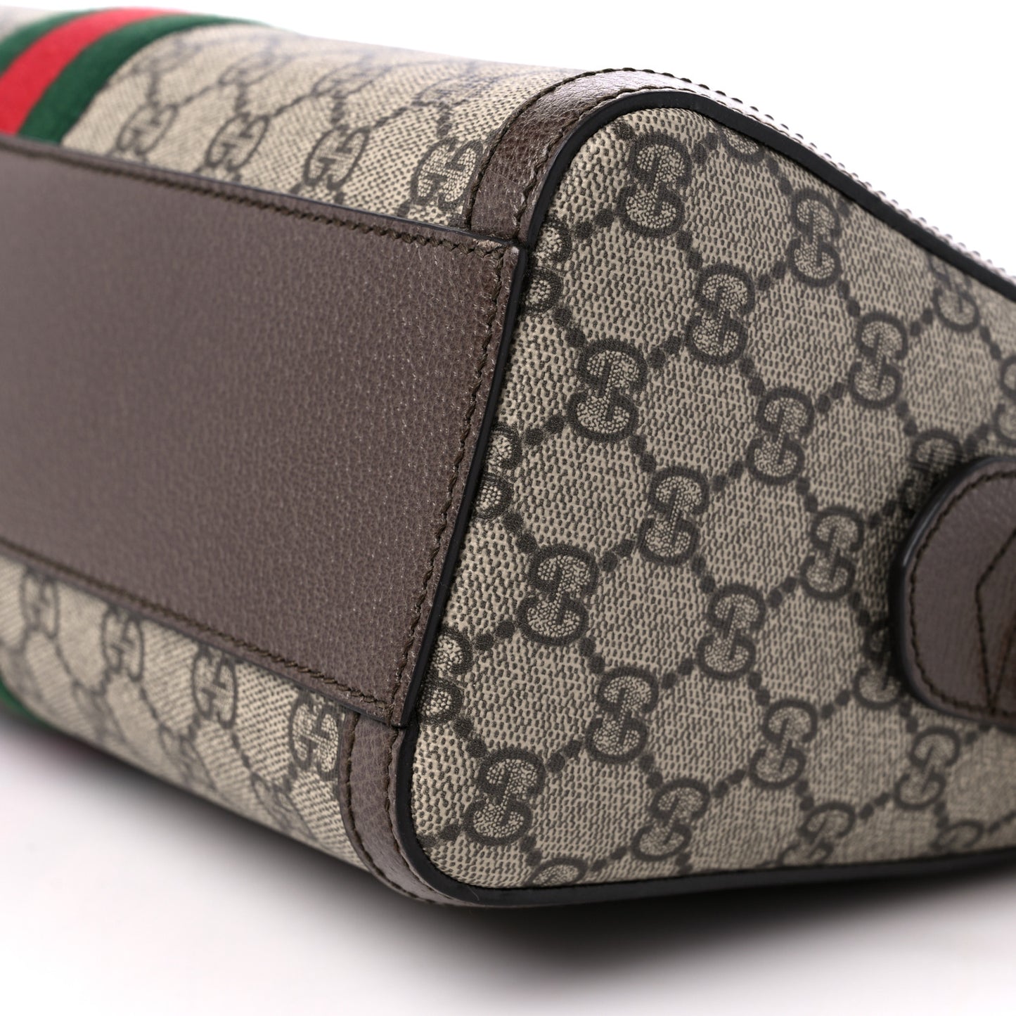 GG Supreme Monogram Textured Dollar Calfskin Web Medium Ophidia Boston Beige Ebony New Acero