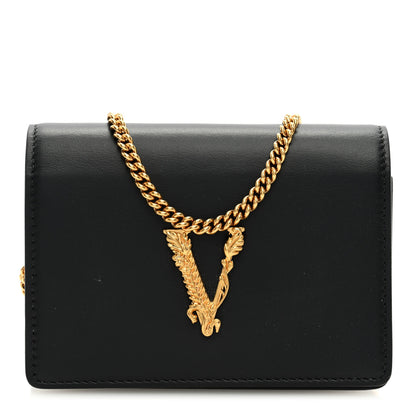 Versace Vitello Mini Virtus Chain Clutch Black 1 of 8