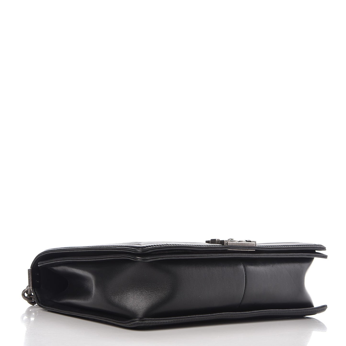 Calfskin Chevron Quilted Large Boy Flap Black